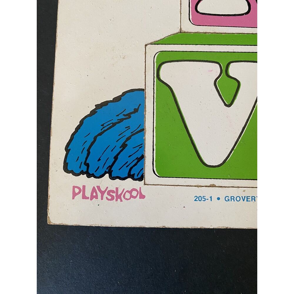 Vintage Playskool 1974 Sesame Street Grover Wooden Wood Puzzle Blocks Letters - Picture 3 of 9